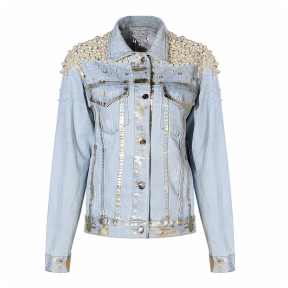 🆕 Amazing Hand Beaded Pearl Metallic Foil Jacket - Picture 2 of 7